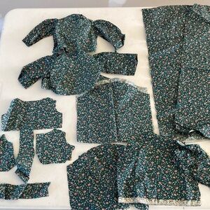 Vintage Floral Fabric Clothes Pieces Set Plus 2 Panels of approx 10” x 40” each